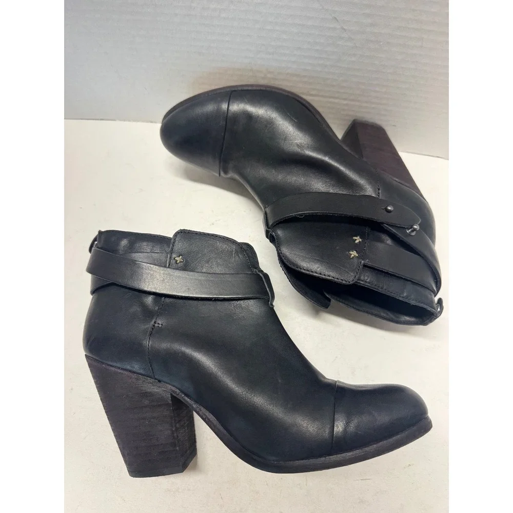 Rag & Bone Harrow Black Leather Wrap Strap Ankle Boots 38.5 8.5